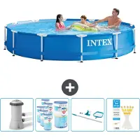 Intex Rundrahmen-Schwimmbecken – 366 x 76 cm – Blau – inklusive Pumpe Filter - Reinigungskit - Teststreifen
