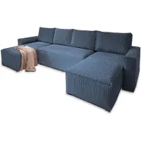 Masseno Ecksofa ASPRA mit Schlaffunktion U-Form, Sofa mit Bettkasten, Wohnzimmersofa, Couch, Soffa, Bettsofa, Couchgarnitur- Blau, POSO 05