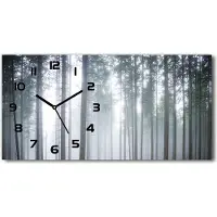Tulup Wanduhr aus Glas – 60x30 cm - Glasbild - Glasuhr - Gehärtetes Glas - schwarze-zeiger - Nebel im Wald