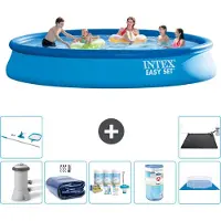 Intex runder aufblasbarer Easy Set-Schwimmpool – 457 x 84 cm – Blau – inklusive Pumpe Sonnensegel - Wartungspaket - Filter - Bodenplane - Reinigungskit - Solarmatte