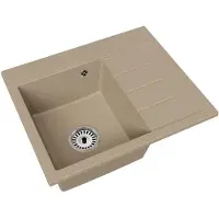 Brado Granitspüle Einbecken EXCLUSIVE 60 Rechts – Beige mit Siphon in Chrom