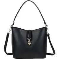 Gallantry Paris Gallantry, Damen Schultertasche genarbt mit Schmuckverschluss Gurt, Schwarz