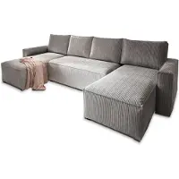 Masseno Ecksofa ASPRA mit Schlaffunktion U-Form, Sofa mit Bettkasten, Wohnzimmersofa, Couch, Soffa, Bettsofa, Couchgarnitur- Hellgrau, POSO 55