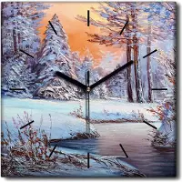 Coloray Uhr auf Leinwand 30x30 cm Wand Uhr Dekoration Wohnzimmer Segeltuch schwarze Hände -Landschaft des Heiligen Flusses