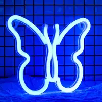 Lapalife Blau Schmetterling Leuchtreklame LED Neonlicht USB Nachtlicht Batteriebetrieben für Wand Zimmer Spielzimmer Bar Party Dekoration
