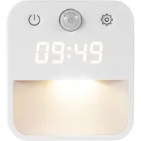 Novzep LED Nachtlicht mit Uhr, Menschensensor, Weiß/Warmlicht, Dimmbar, Steckdose, Dämmerungssensor für Treppe, Schlafzimmer