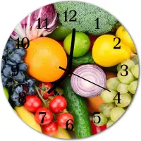 Tulup Glasuhr Wanduhr Küchenuhr Echt-Glas 30fi cm Früchte Gemüse mehrfarbig