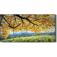 Coloray Wohnzimmer-Bild Leinwand Uhr 60x30 Gemälde Baum Blätter Herbst Landschafts Kunst - schwarze Hände