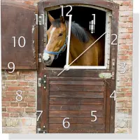 Wallario Design Wanduhr Pferd im Stall aus Aluverbund, Größe 30 x 30 cm