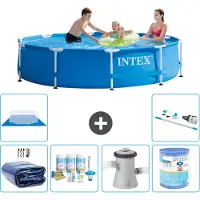 Intex -Schwimmbecken mit rundem Rahmen – 305 x 76 cm – Blau – im Lieferumfang enthalten Sonnensegel - Wartungspaket - Filterpumpe für Schwimmbad - Filter - Bodenplane - Staubsauger