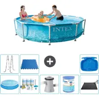 Intex -Schwimmbecken mit rundem Rahmen – 305 x 76 cm – Wasserdruck – im Lieferumfang enthalten Sonnensegel - Wartungspaket - Filterpumpe für Schwimmbad - Filter - Solarmatte - Leiter