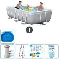 Intex Rechteckiges Prisma-Rahmen-Schwimmbecken – 300 x 175 x 80 cm – Grau – inklusive Pumpe – Leiter Wartungspaket - Filter - Fußbad