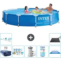 Intex -Schwimmbecken mit rundem Rahmen – 366 x 76 cm – Blau – im Lieferumfang enthalten Sonnensegel - Wartungspaket - Filterpumpe für Schwimmbad - Filter - Bodenplane - Reinigungskit