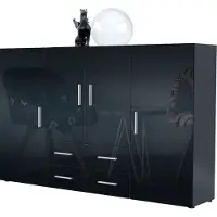 Vladon Highboard Nora Anrichte mit 2 Schubladen und 4 Türen mit insgesamt 8 Fächer dahinter, Anthrazit matt/Schwarz Hochglanz (166,5 x 106,5 x 35 cm)