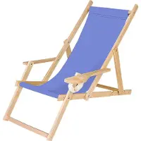 Ferocity Holz Liegestuhl Klappbar Klappliegestuhl mit Armlehne und Getränkehalter Strandstuhl Motiv Blau [119]