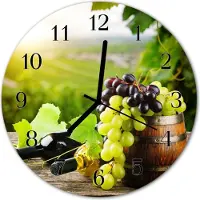 Tulup Glasuhr Wanduhr Küchenuhr Echt-Glas 30fi cm Trauben Wein mehrfarbig