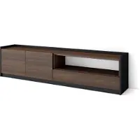 Skraut Home TV-Schrank, Lowboard, 207x37x50cm, Für TV-Geräte bis zu 80", Fernsehtisch, Dunkler Eiche und Schwarz