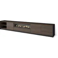 Skraut Home TV-Schrank, Lowboard, 310x37x50cm, Für TV-Geräte bis zu 80", Elektrokamin., Dunkler Eiche und Schwarz