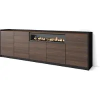 Skraut Home Sideboard, Highboard, 260x37x80cm, 5 Türen, Elektrokamin., Dunkler Eiche und Schwarz