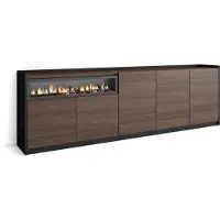 Skraut Home Sideboard, Highboard, 260x37x80cm, 5 Türen, Elektrokamin., Dunkler Eiche und Schwarz