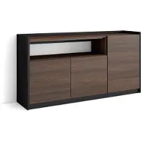 Skraut Home Sideboard, Highboard, 156x37x80cm, 3 Türen, Wohnzimmer, Küche, Dunkler Eiche und Schwarz