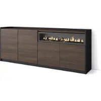 Skraut Home Sideboard, Highboard, 207x37x80cm, 4 Türen, Elektrokamin., Dunkler Eiche und Schwarz