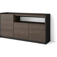Skraut Home Sideboard, Highboard, 156x37x80cm, 3 Türen, Wohnzimmer, Küche, Dunkler Eiche und Schwarz