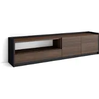 Skraut Home TV-Schrank, Lowboard, 207x37x50cm, Für TV-Geräte bis zu 80", Fernsehtisch, Dunkler Eiche und Schwarz