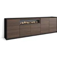 Skraut Home Sideboard, Highboard, 260x37x80cm, 5 Türen, Elektrokamin., Dunkler Eiche und Schwarz