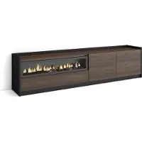Skraut Home TV-Schrank, Lowboard, 207x37x50cm, Für TV-Geräte bis zu 80", Elektrokamin., Dunkler Eiche und Schwarz