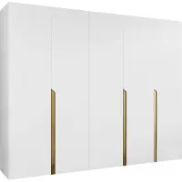 Mirjan 24 Kleiderschrank Mila 1 250, Schlafzimmer, Kleiderschrank, mit fünf Drehturen und mit drei Kleiderstange, Modern, Garderobenschrank (Farbe: Weiß + Gold)