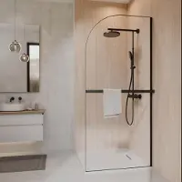 Schöner Wohnen Kollektion Walk In Duschwand 90 x 200 cm, 6 mm ESG Klarglas, Duschabtrennung mit Handtuchhalter, Mattschwarz, SCHÖNER WOHNEN-Kollektion YUNA