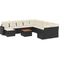 vidaXL 12-tlg. Garten-Sofagarnitur mit Kissen Schwarz Poly Rattan
