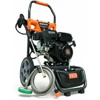 DeTec. Benzin Hochdruckreiniger 207 bar | 12 m Hochdruckschlauch | 7PS Flächenreiniger mit Messing Pumpenkopf | Steinreiniger Profi Hochdruckreiniger |