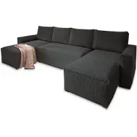 Masseno Ecksofa ASPRA mit Schlaffunktion U-Form, Sofa mit Bettkasten, Wohnzimmersofa, Couch, Soffa, Bettsofa, Couchgarnitur- Schwarz, POSO 135