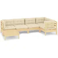 vidaXL 6-tlg. Garten-Lounge-Set mit Creme Kissen Massivholz Kiefer