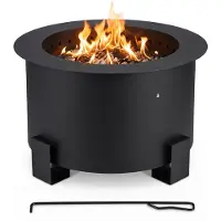 Relaxdays Feuerschale ohne Rauch, Stahl, HxØ 34x56 cm, Doppelwand-System, mit Schürhaken, raucharme Feuerstelle, schwarz