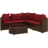 vidaXL 6-tlg. Garten-Sofagarnitur mit Kissen Braun Poly Rattan