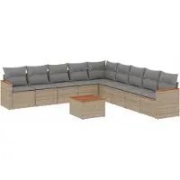 vidaXL 10-tlg. Garten-Sofagarnitur mit Kissen Beige Poly Rattan