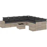vidaXL 11-tlg. Garten-Sofagarnitur mit Kissen Hellgrau Poly Rattan