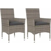 vidaXL Gartenstühle mit Kissen 2 Stk. Grau Poly Rattan