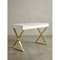 KADIMA DESIGN Hochglanz-Weißer Schreibtisch, Goldene Beine, Modern, 2 Schubladen. 118x57x76 cm |