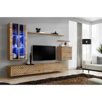 ASM-Moebel Anbauwand Wohnwand SWITCH XII Wotan mit Lamellen Hochglanz PVC Push - Click Led