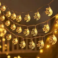 Lapamax Ramadan Lichterkette 1.5M 10LED Mond mit Sternen Muslim Ramadan Deko für Zuhause Hochzeit Weihnachten Lichterketten Dekorationslicht Party-Festival-Lichter
