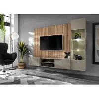 ASM-Moebel Wohnwand Anbauwand Wohnzimmer Schrankwand XARI L SGAS mit Led und Push - Click