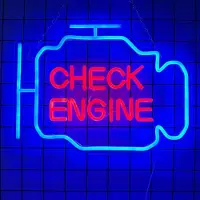 Lapamax blau rot Check Engine Licht USB Neon Schild, Nachtlicht Neonlicht für Autowerkstatt Garage Wand Nachbildung, 40x30cm
