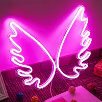 Lapamax Neon Led Licht USB, Neon Schild, Nachtlicht, Neonlicht Led Wanddeko, Gaming Deko Stimmungslicht für Zimmer Party Bar Kinder Geschenk(Rosa Flügel)