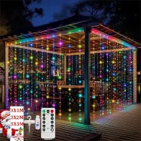 Lapamax Lichtervorhang 3x2M 200 LED Lichterketten Vorhang LED Lichterkettenvorhang mit 8 Modi IP65 Wasserdicht Lichtervorhang außen innen USB mit Fernbedienung Balkon deko Bunt
