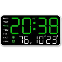 Tianpeng LED-Digital-Wanduhr, Temperatur, Datum, Woche, Schlummerfunktion, Doppelalarm, Helligkeitseinstellung, Sprachsteuerung, Schlafzimmerdekoration