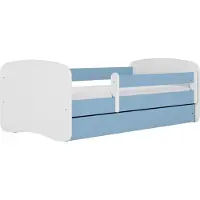 WFL GROUP Kinderbett Blau 70x140 80x160 80x180 cm – mit Matratze, Rausfallschutz und Schublade – Jugendbett für Jungen – Stabil und Sicher – Blau – 180x80 cm